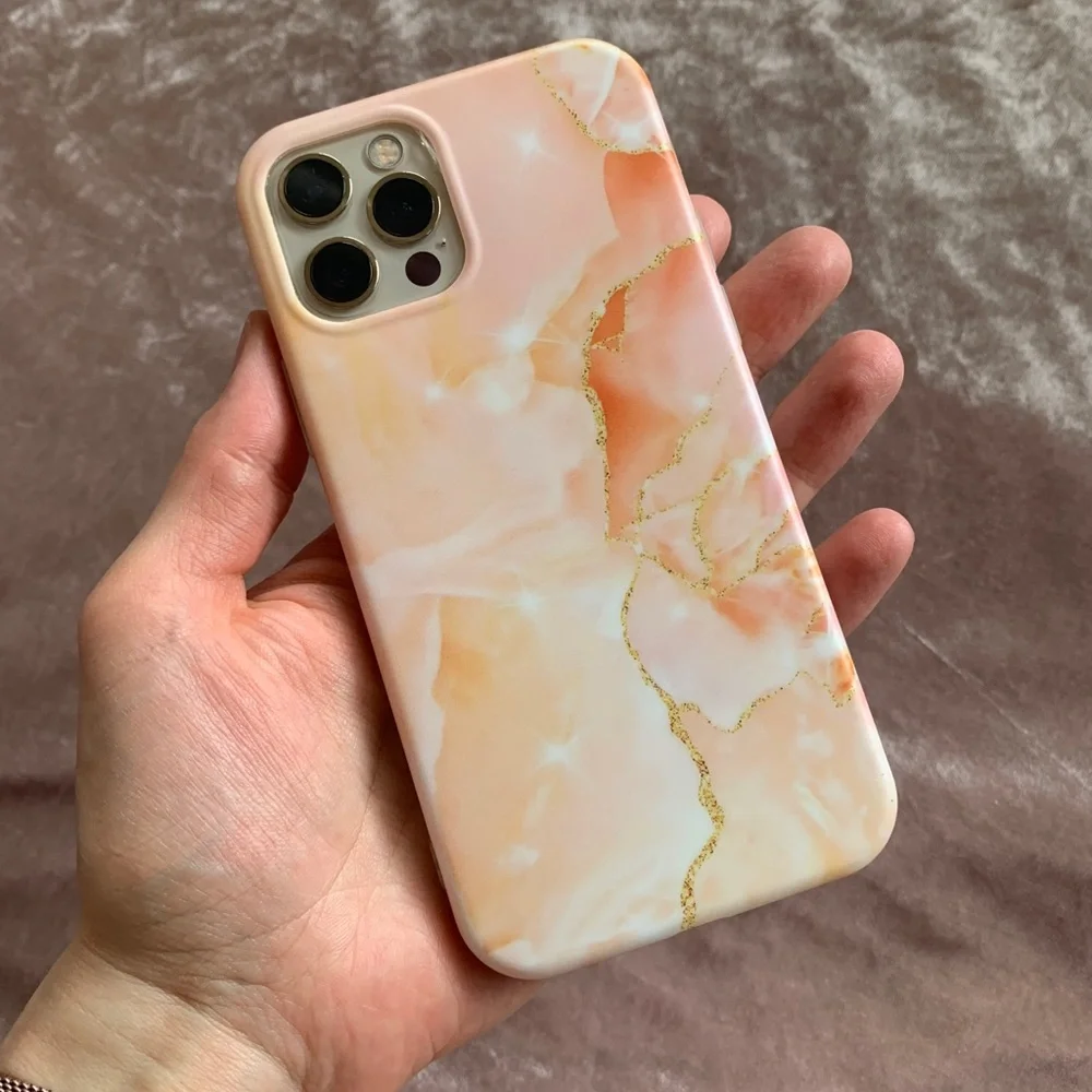 Novel Marble Art Fashion Phone Case for iPhone 12 Pro | Orange | White | Gold